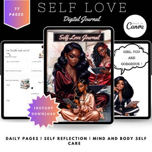 Digital Self Love Journal For Black girls To Boost Self esteem, Daily Affirmations, Self Care, Done for iPad, Goodnotes and Notability