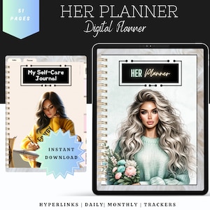 Digital Her Planner: Self-Care, Habit & Mood Trackers (iPad, Goodnotes)