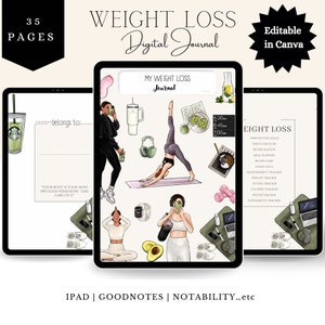 Gewichtsverliesdagboek | Gewichtsverliestracker | Maaltijdplanner | Grafiek voor gewichtsverlies | Trainingsplanner | Goodnotes | iPad-planner