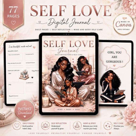 Digital Self Love Journal For Black Girls: Daily Affirmations (For iPad, Goodnotes, Notability)