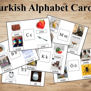 Alphabet Cards (Turkish) with Real Photos, Printable Montessori Materials, Digital Download