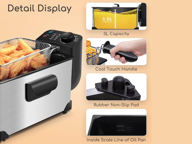 Aigostar Ushas 30JPN2200W Stainless Steel Deep Fryer 3L Capacity, Easy