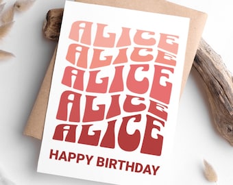 Carte d'anniversaire imprimable, Carte d'anniversaire personnalisée, Carte d'anniversaire avec nom personnalisé, Carte d'anniversaire avec nom, Cadeau d'anniversaire personnalisé, Rose, Rouge