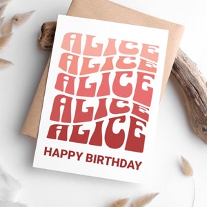 Printable Birthday Card, Personalized Birthday Card, Custom Name Birthday Card, Named Birthday Card, Personalized Birthday Gift, Pink, Red