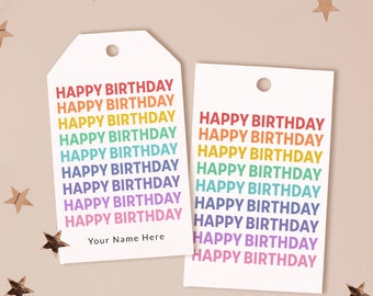 Etiquetas de cumpleaños arco iris, etiquetas de feliz cumpleaños imprimibles, etiqueta de regalo de cumpleaños, etiquetas arco iris, envoltura de regalo de cumpleaños, etiquetas de regalo de cumpleaños editables