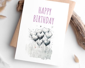 Balloons Birthday Cards, Easy Printable Happy Birthday Card,  Balloon Art Birthday Cards, Instant Download Birthday Card, Cute Cards