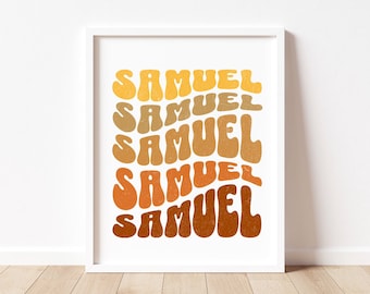 Targa personalizzata per il nome della cameretta dei bambini, stampa del nome della cameretta dei bambini retrò, poster del nome del bambino, arte del nome Boho, stampa del nome personalizzato, regalo per la doccia per bambini, poster del nome