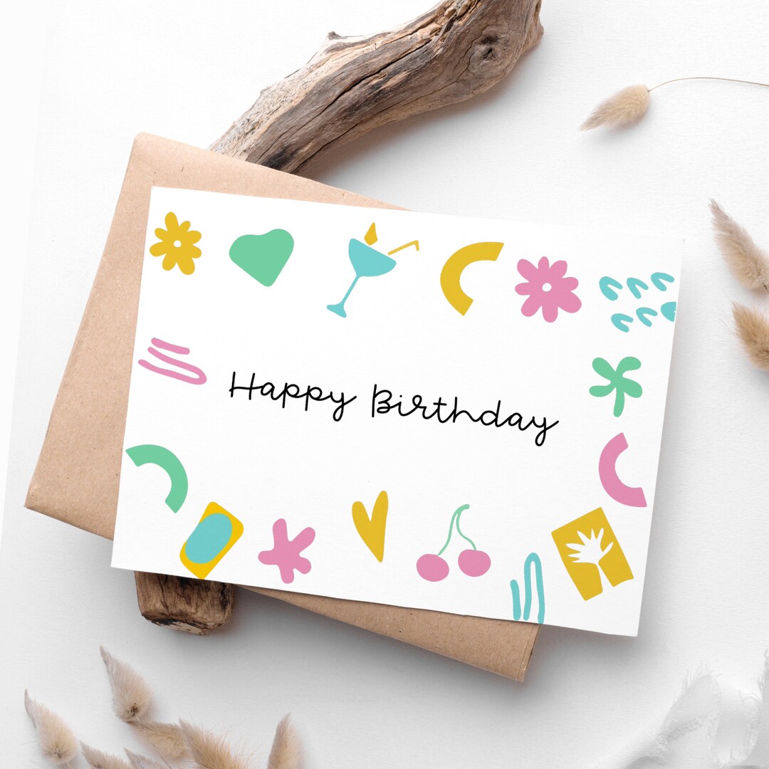 Colorful Birthday Cards, Easy Printable Happy Birthday Card, Birthday ...