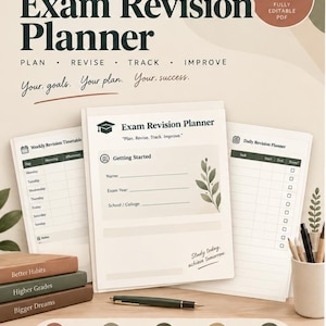 100-Page Exam Revision Planner PDF | Study Tracker, Progress Log (Digital Download)