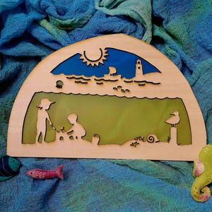 Wooden Summer at the Beach Silhouette - for lamp or window - Waldorf Window - ocean - sand - fits De Noest lamp