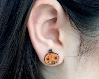 Over the Garden Wall wooden Earrings Pottsfield Enoch Pumpkin - Studs
