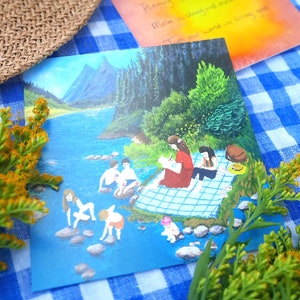 Summer at the River Ansichtkaart - moeder en kinderen - lerares - vrijetijdsschool - kleuterschool