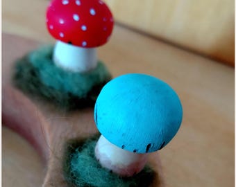 Blue Roundhead Fungi - Celebrationring Ornament / plug - Steker - birthdayring - fits Grimms - Waldorf - Mushroom - advent spiral