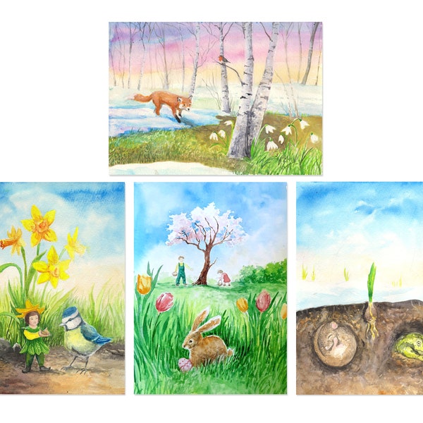 Springtime Postcards set of 5 or separately - Waldorf - Easter - Spring - Seasontable