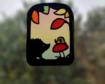Autumn Transparency and Silhouette - Printable Waldorf Window - Hedgehog and Snail