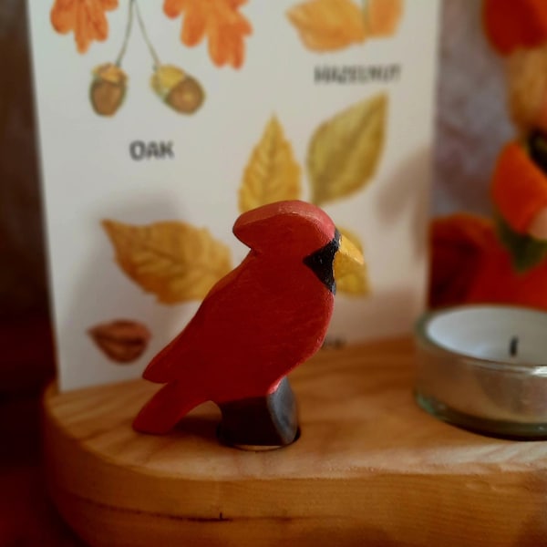 Bird birthday ring ornament - Red Cardinal - Steker - fits grimms - Waldorf