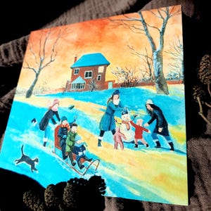 Winter Fun Postkarte - Mutter und Kinder - Lehrerin - Waldorf - Kindergarten - 15 x 15 cm