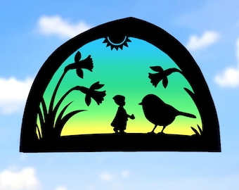 Transparencia de principios de primavera: Silueta de ventana Waldorf imprimible (patrón PDF)