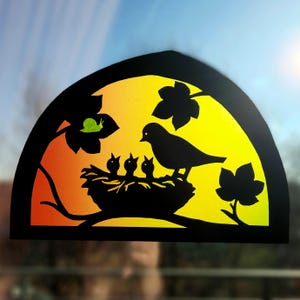 Transparence et silhouette du nid d'oiseau - fenêtre Waldorf imprimable - printemps - poussins - oiseau chanteur