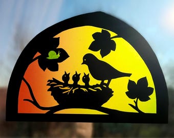 Birdnest Transparency and Silhouette - Printable Waldorf Window - Spring - Chicks - Songbird