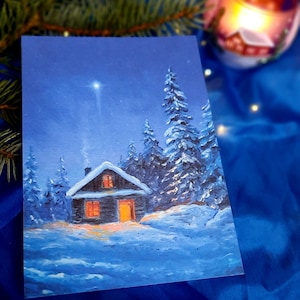 Postal de cabaña en bosque invernal - Waldorf - Seasontable
