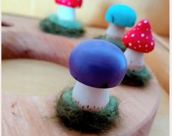 Amethyst Laccaria Fungi - Celebrationring Ornament / plug - Steker - birthdayring - fits Grimms - Waldorf - Mushroom - advent spiral
