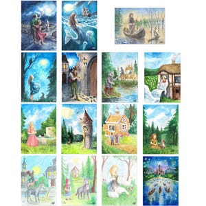 Postales de acuarela de cuentos de hadas: Láminas artísticas de los Hermanos Grimm