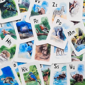Tarjetas del alfabeto - descarga digital - Animales - Waldorf - Educación en casa - Decoración de salas de juegos