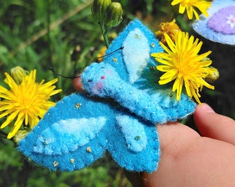 Woolfelt Butterfly Fingerpuppet and ring - Waldorf - handsewn - you pick