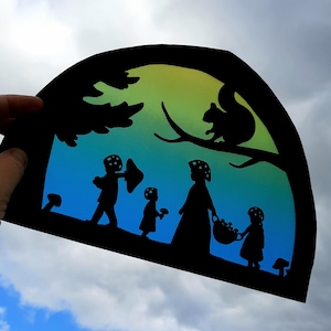 Mushroom Family Transparency and Silhouette - Printable Waldorf Window - Fungi