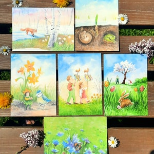 Lot de 6 cartes postales Springtime ou séparément - Waldorf - Pâques - Printemps - Saisonnalité