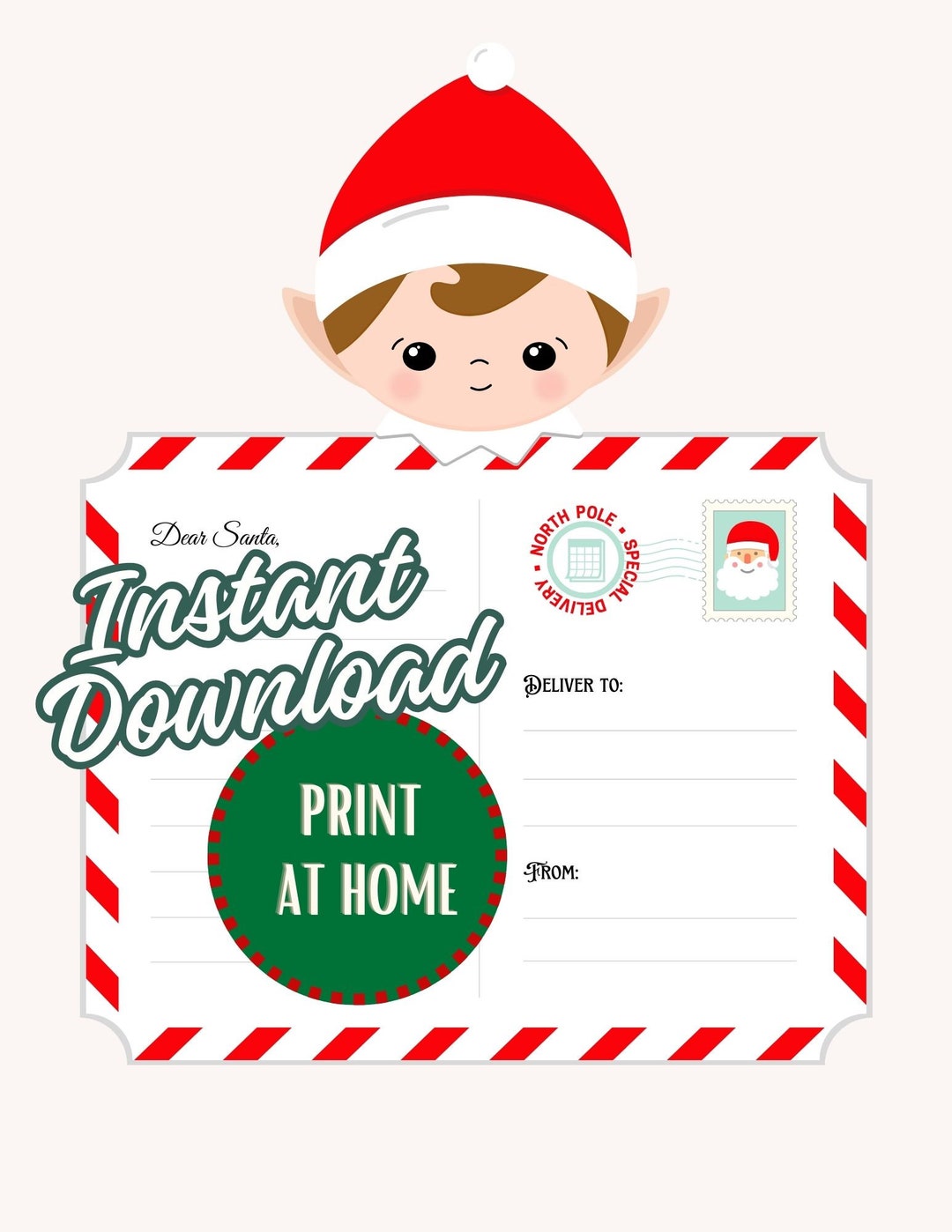 Dear Santa Letter Instant Download Christmas Letter to Santa for Kids