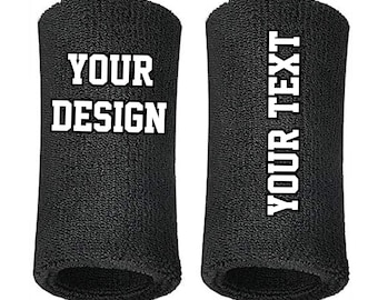 Custom Text, Design, Image Applied 6" SWEAT WRISTBANDS , Customized long Wristbands
