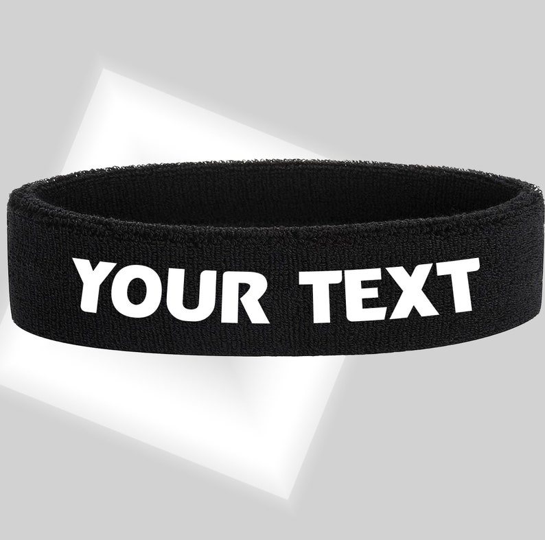 Custom Text, Design, Image Applied SWEAT HEADBANDS, Customized Headbands Black