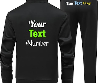 Customizable Closed Bottom Men's Tracksuit Set, Personalized Text on Sweatsuit