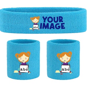 Custom Text, Design, Image Applied SWEAT Headbands Wristband SET, Customized Headbands