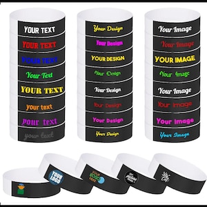 Custom PAPER PARTY WRISTBANDS, Customized Text, Design, Image Applied Paper Waterproof Lightweight Wristbands for Parties Events Clubs