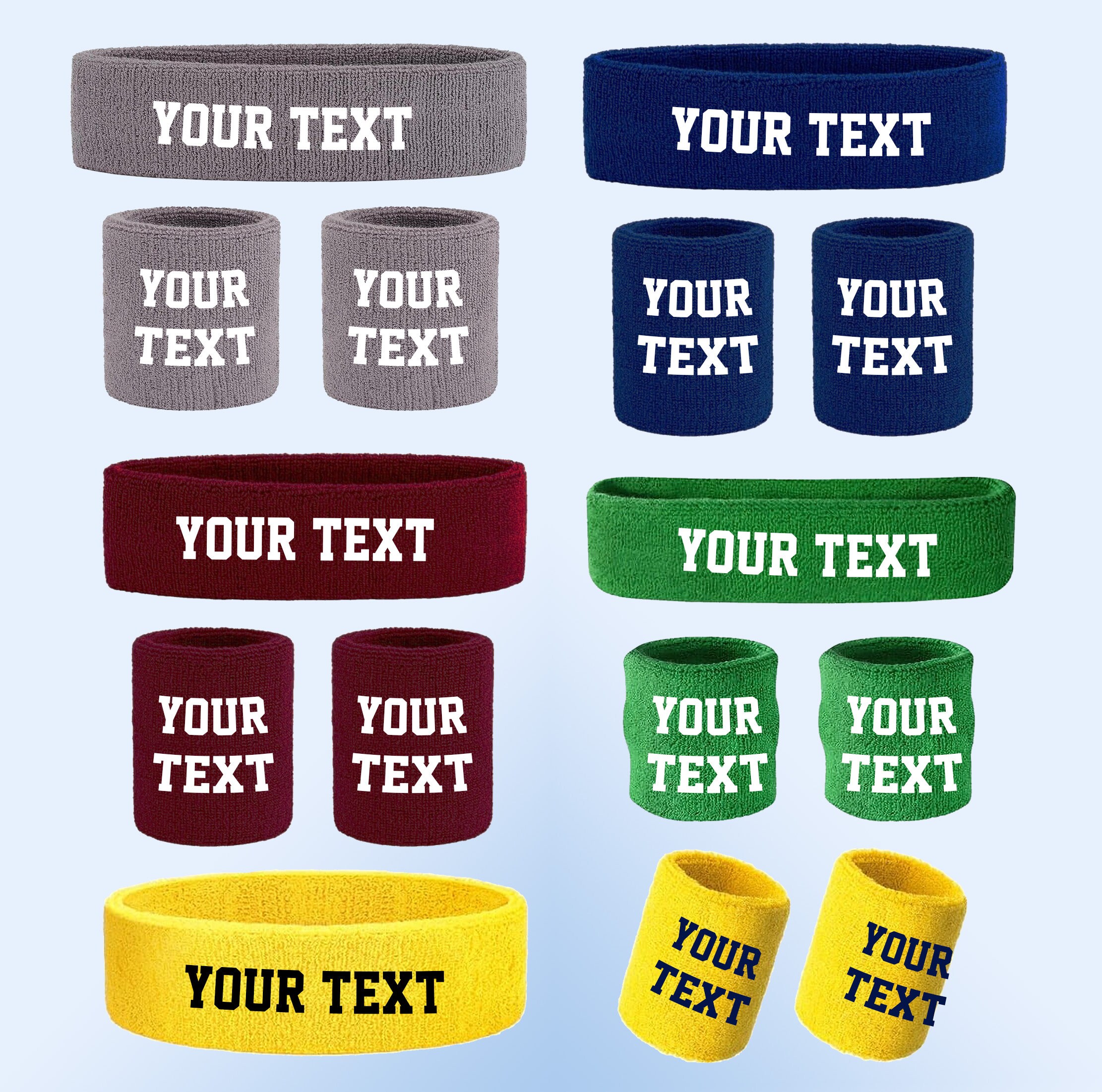 Custom Text, Design, Image Applied SWEAT Headbands Wristband SET ...