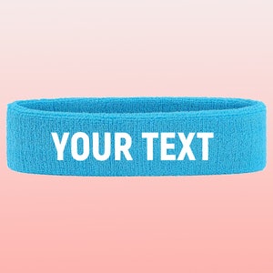Custom Text, Design, Image Applied SWEAT HEADBANDS, Customized Headbands Light Blue