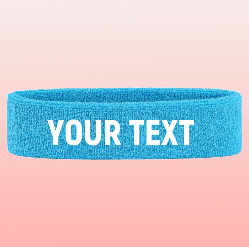 Custom Text, Design, Image Applied SWEAT HEADBANDS, Customized Headbands Light Blue
