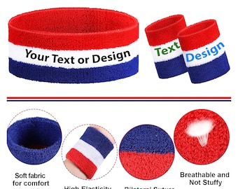 Custom Text & Image Striped Sweatband Set, Personalized Sport Headband Wristband