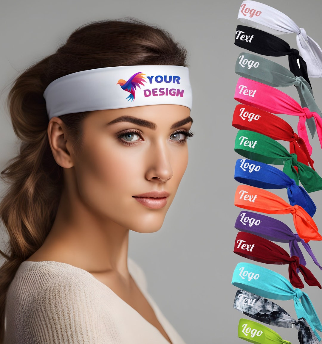 Custom Text, Design, Image Applied TIE HEADBANDS, Customized Headbands