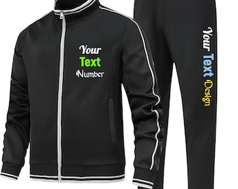 Customizable Closed Bottom Men's Tracksuit Set, Personalized Text on Sweatsuit