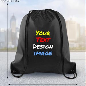 Custom Text, Design, Image Applied Nylon Drawstring BAGS, Customized Bags