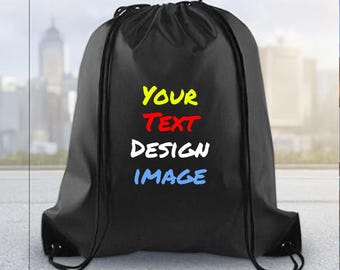 Custom Text, Design, Image Applied Nylon Drawstring BAGS, Customized Bags