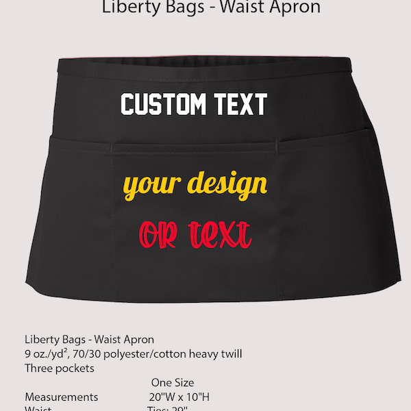 Custom Text, Design, Image Applied APRONS, Customized Waist Aprons