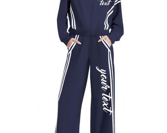 Customizable Open Bottom Women's Tracksuit Set, Personalized Text on Tracksuit