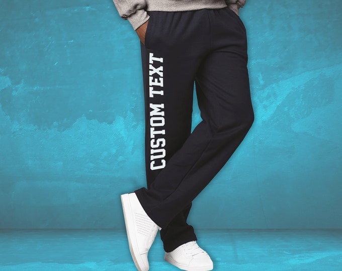 Personalized Open Bottom Sweatpants, Custom Text, Logo, Image