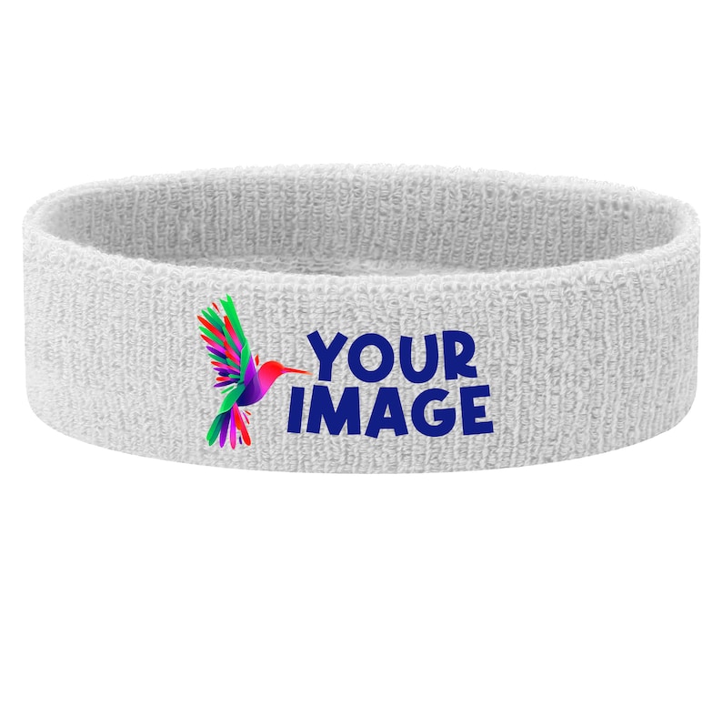 Custom Text, Design, Image Applied SWEAT HEADBANDS, Customized Headbands White
