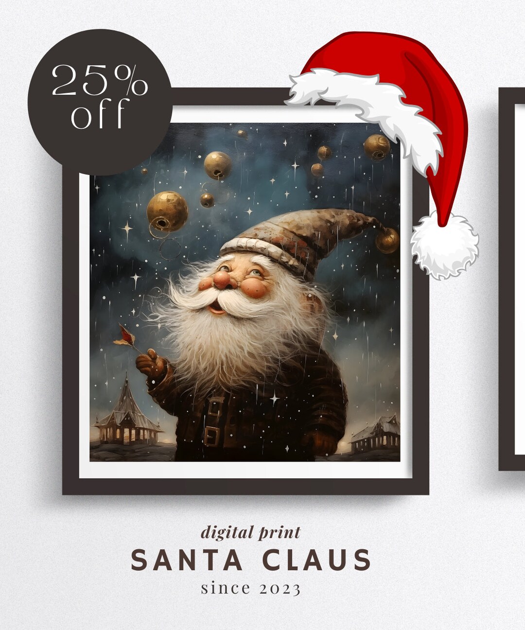 Printable Santa Claus Christmas Wall Art, Vintage Winter Print, Vintage